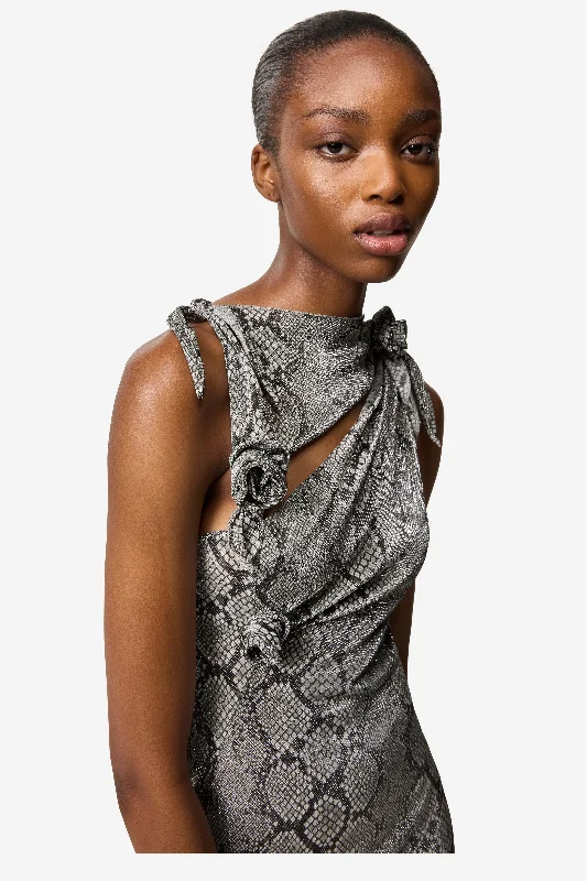 Winter Warehouse Sale Snake Print Asymmetric Flower Gown Elevated Style