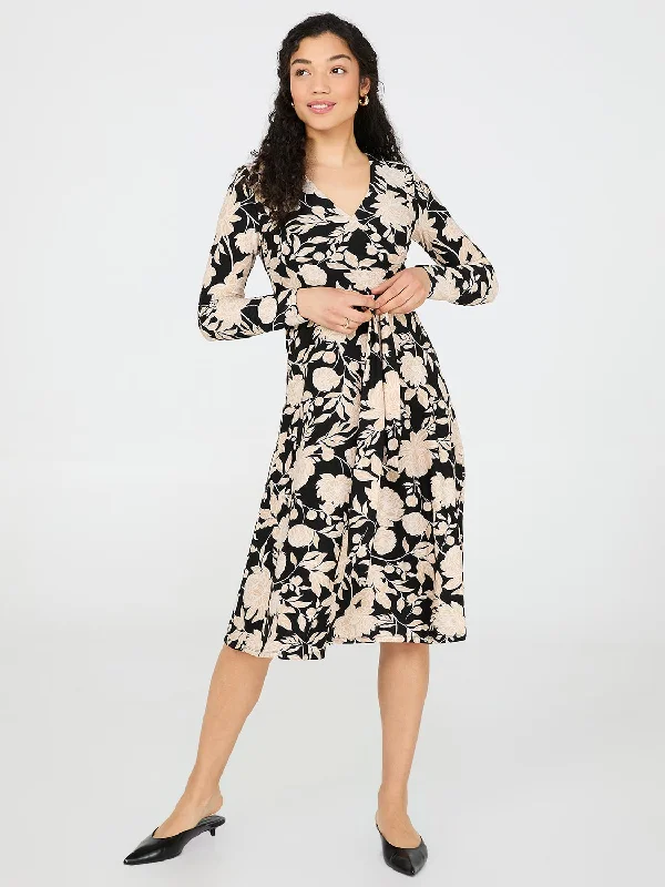 Refined Fashion Sale Floral Print Cross-Front Midi Dress Effortless Sophistication