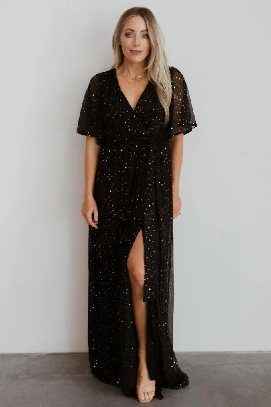 Hot Trends Grace Sparkle Gown | Black Graceful Drape