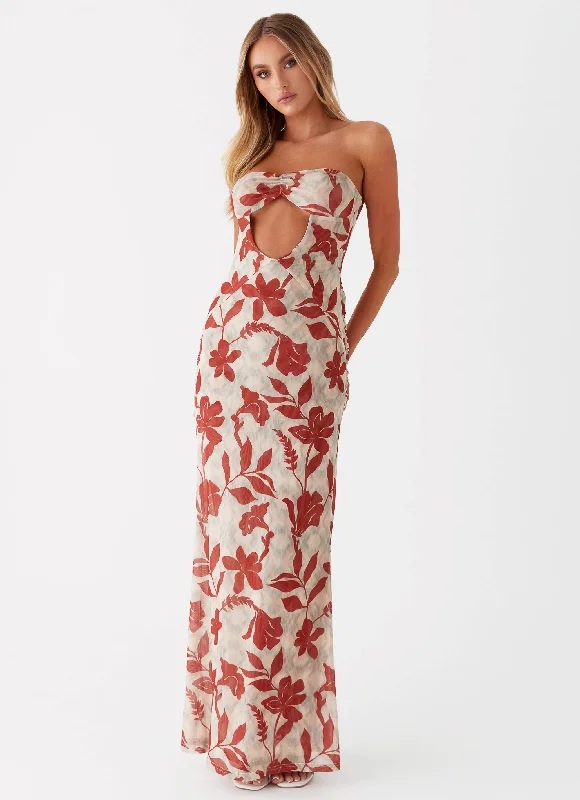 Shop The Hottest Deals Dearest Maxi Dress - Red Green Floral Flowy Fabric