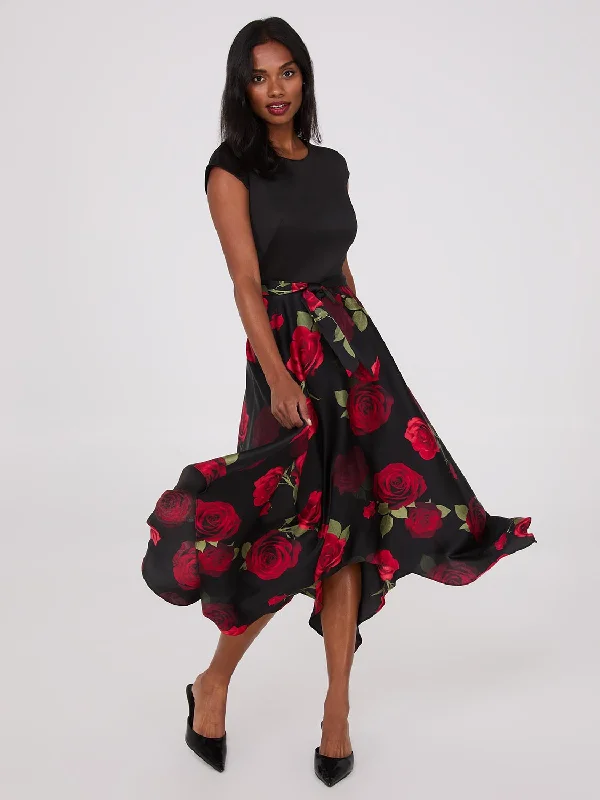 Flash Sale Now Scuba Midi Dress With Printed Satin Skirt Y2K Nostalgic Fashion Look