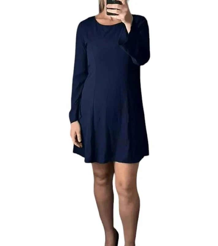 Massive Selection Sale Long Sleeve Dress In Navy Blue Subtle Sophistication