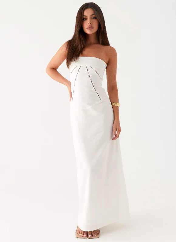 Seize Bargains Cerisa Linen Maxi Dress - White Flowy Fabric