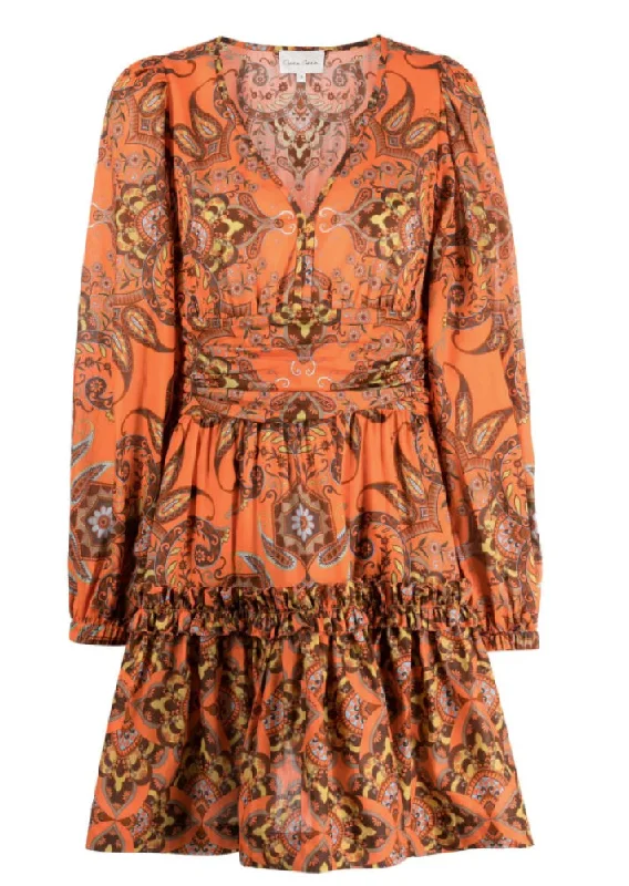 Stay Ahead In Style Cara Cara Women 100% Cotton Long Sleeves Harper Dress Nectarine Vintage Paisley Seasonal Trend