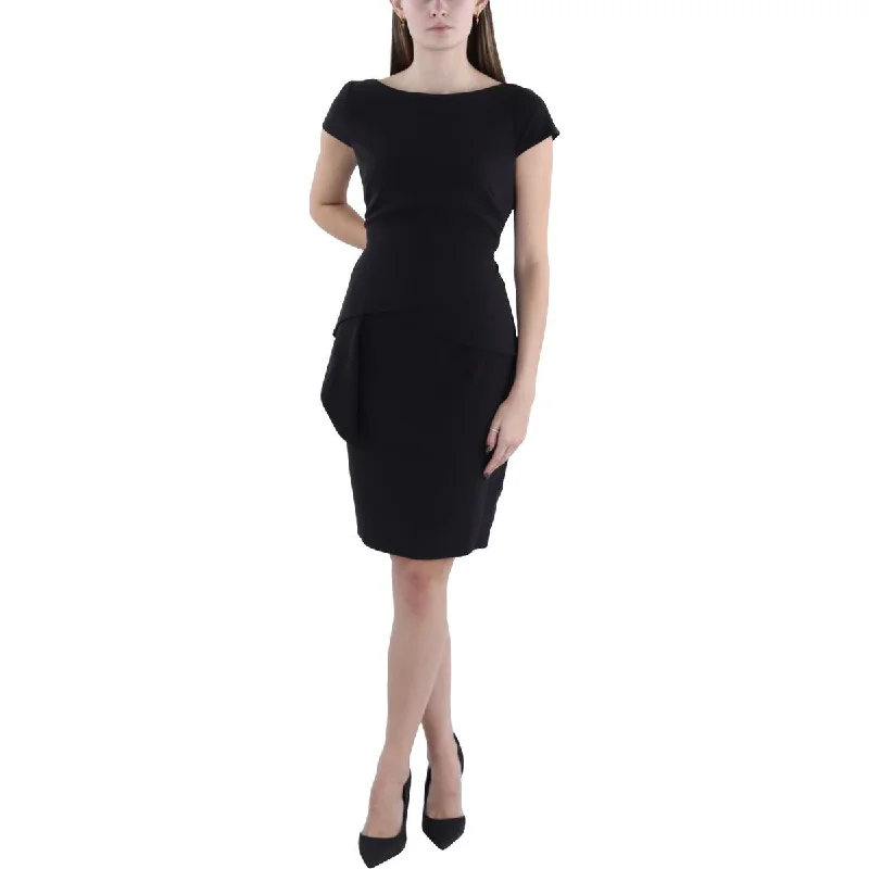 Limited Edition Petites Womens Draped Front Midi Bodycon Dress Feminine Charm