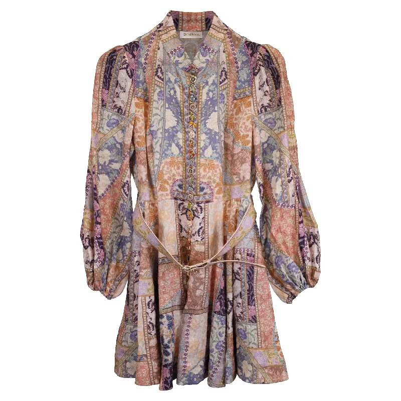 Special Offer Zimmerman Mini Kaleidoscope Printed Embellished Long Sleeve Dress in Multicolor Linen Nordic Minimalist Home Look