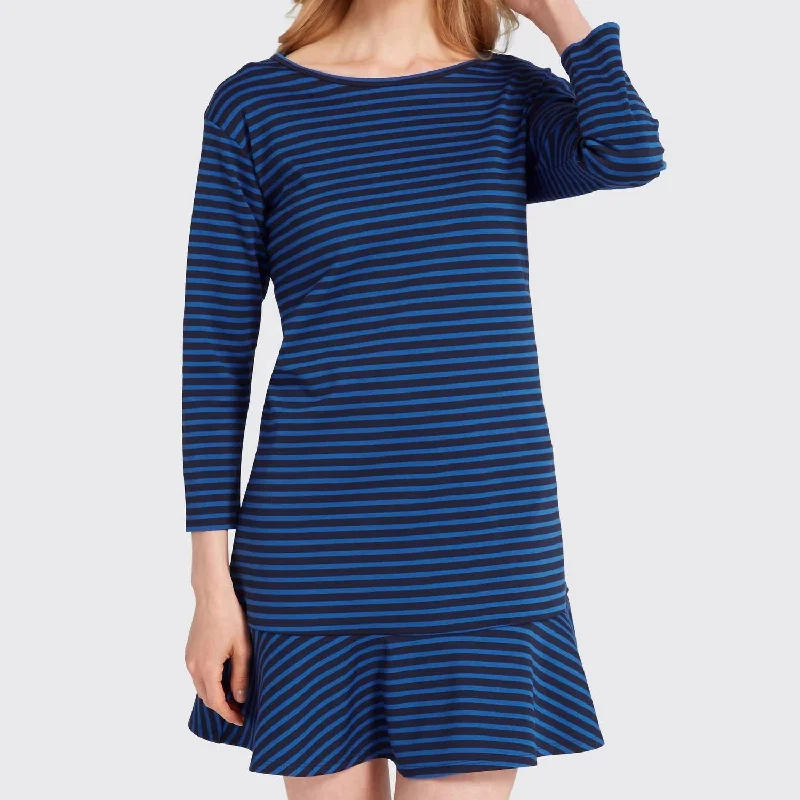 Seasonal Clearance Stripe Tulip Long Sleeve Dress In Graceland Blue Multi Celebrate with Big Savings