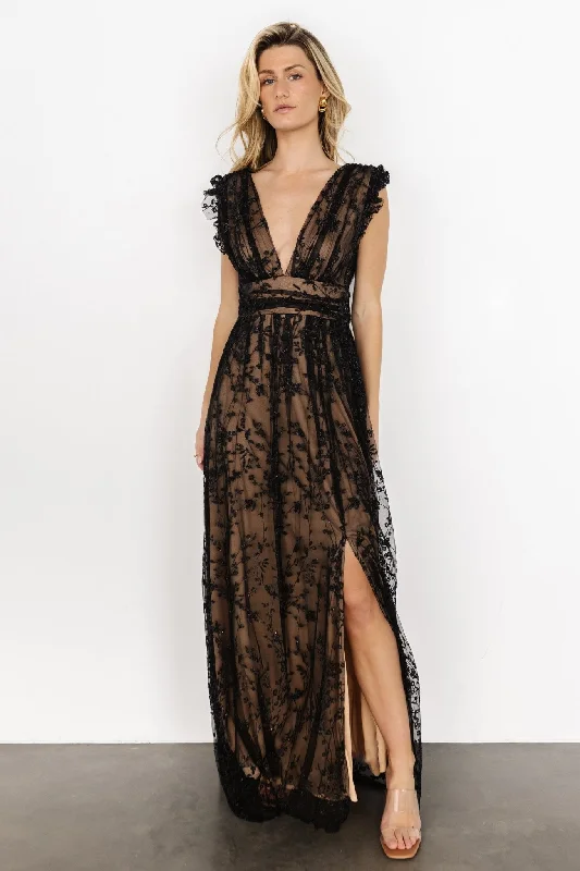 Fashion-Forward Arlene Shimmer Gown | Black + Nude Last Chance Sale