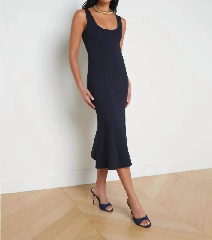 Limited Time Flash Sale Flared Bisous Sleeveless Flared Dress In Navy Last Chance Sale