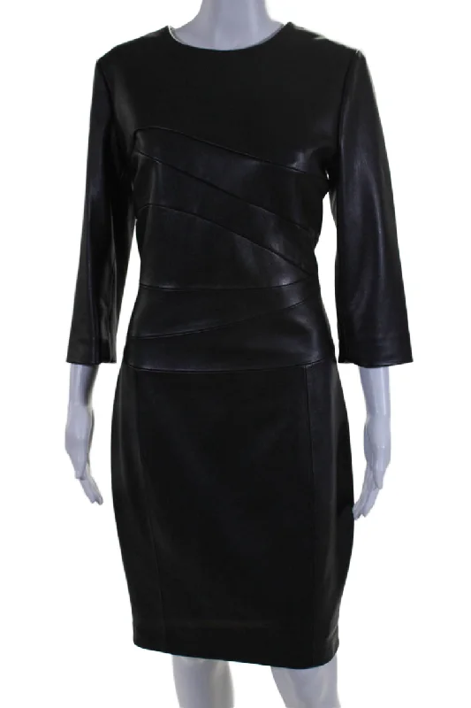 Sophisticated Fashion Antonio Melani Womens Leather Long Sleeves Abigail Sheath Dress Black Save on Inspired Styles