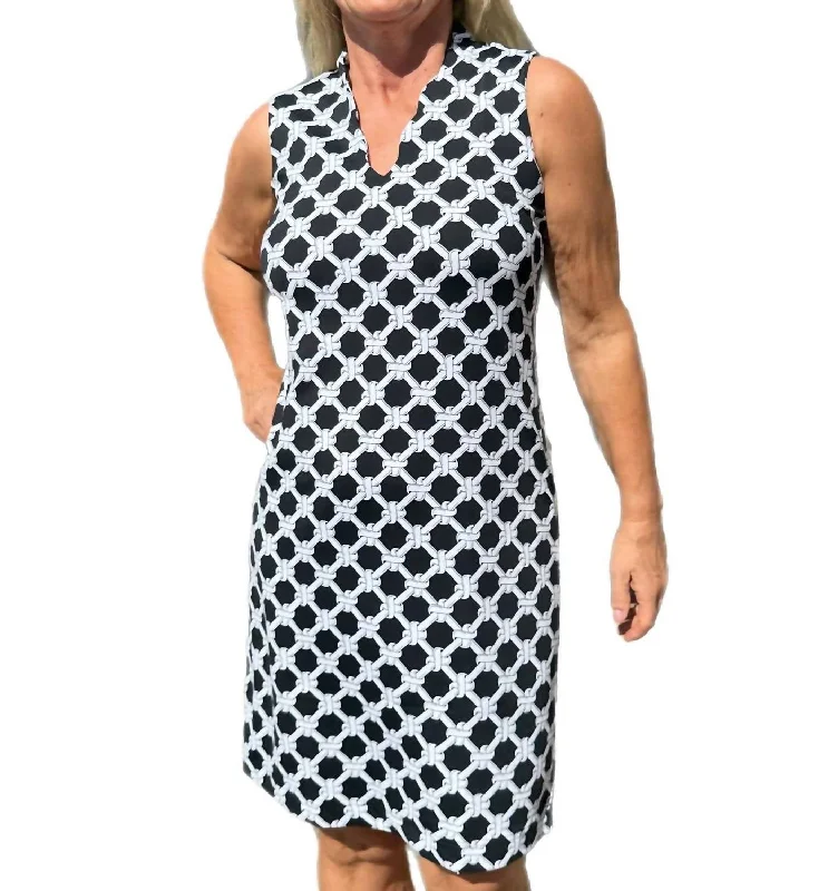 Timeless Elegance Redefined Scallop Neckline Sleeveless Dress With Spf 50 Protection In Black/white Celebrate with Big Savings