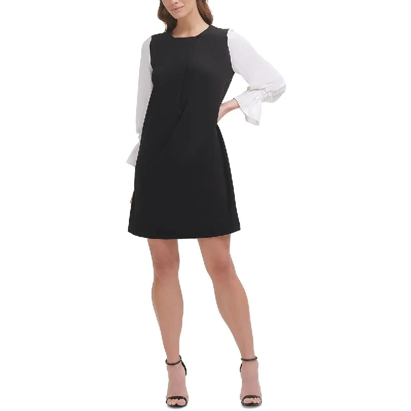 Spring Offer Womens Colorblock Long Sleeves Shift Dress Limited - Stock