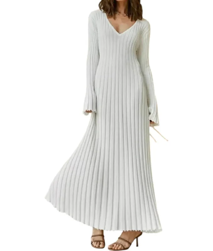 Fashionable Comfort Promotions Long Sleeved V-Neck Sweater Knit Dress In White Celebrate with Big Savings