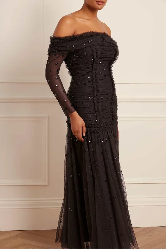 Additional Time-Limited Offers Love Heart Rouched Off-Shoulder Gown Casual Elegance