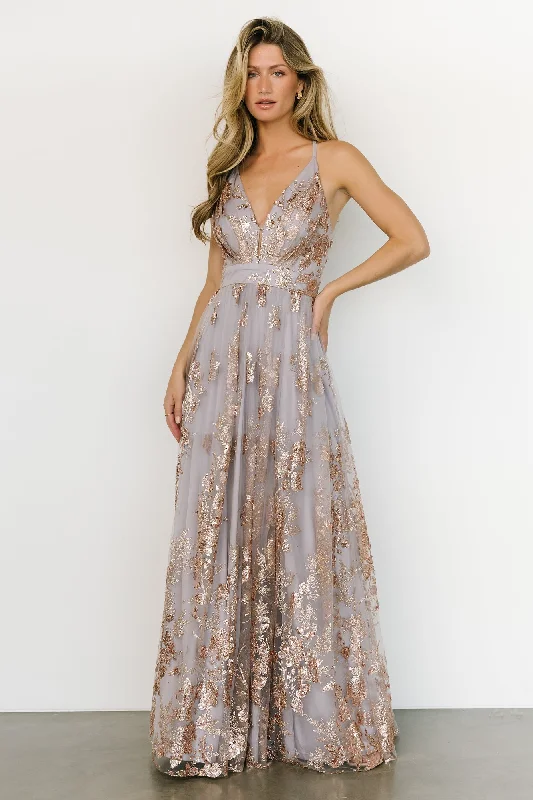 Trendy Styles Lucienne Shimmer Maxi Gown | Dusty Lilac + Rose Winter Warm - Up Sale