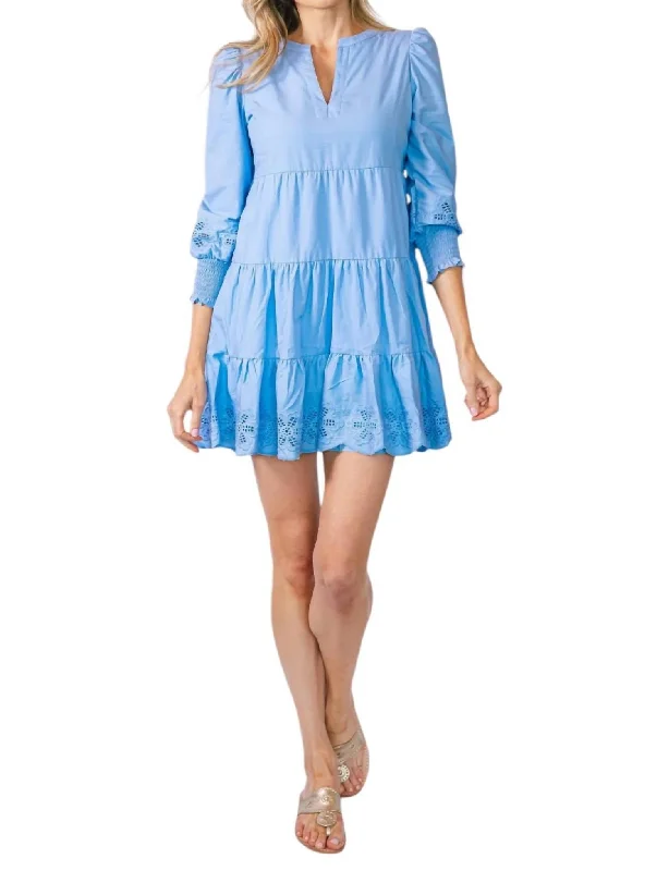 Unbeatable Prices Long Sleeve Tunic Flare Dress In Blue Classic Timeless Elegant Style