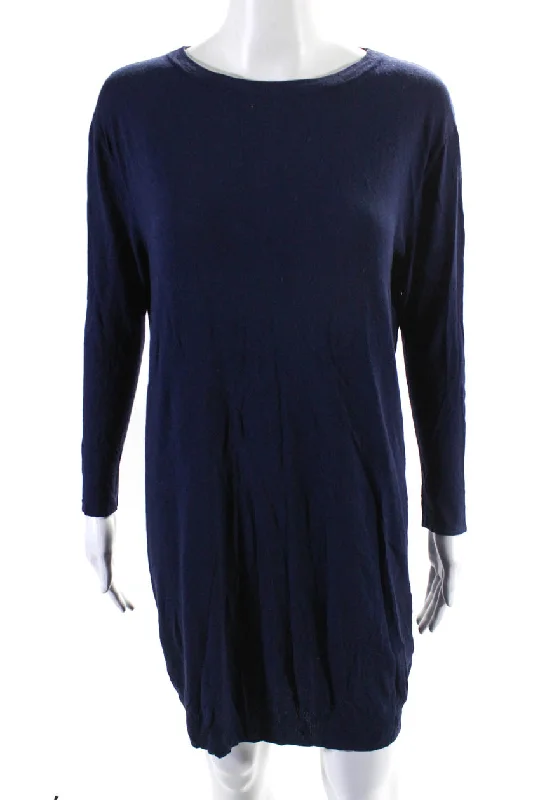 Luxury Casual Deals ACNE Studios Womens Knit Crew Neck Long Sleeve Sweater Dress Navy Blue Elevated Style