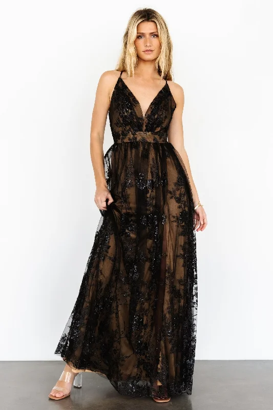 Exclusive Sale Lucienne Shimmer Maxi Gown | Black + Nude Save on Inspired Styles