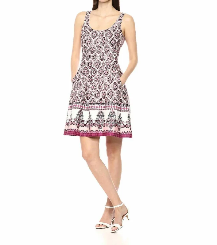 Street Chic Discounts Sleeveless Fit & Flare Printed A Line Dress In Pink Elevated Style