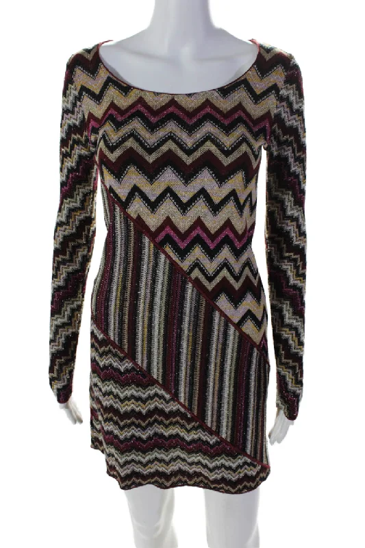 Dive Into Trendy Styles Missoni Womens Stretch Knit Chevron Print Long Sleeve Dress Multicolor Luxe Layering