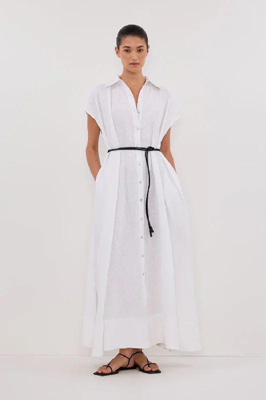 You'Ll Love Us Because LANA WHITE LINEN MIDI SHIRT DRESS Minimalist Chic