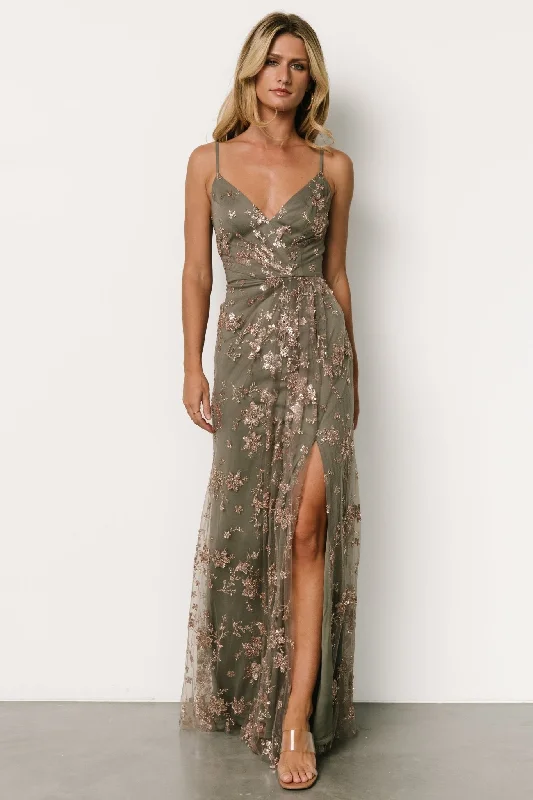 Holiday Glam Marcia Sparkle Gown | Eucalyptus + Rose Gold Discounts on Casual Weekend Styles