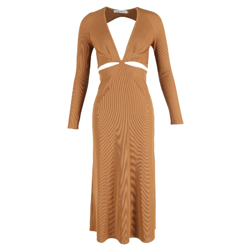 Premium Style Christopher Esber Midi Cutout Ribbed Long Sleeve Dress in Brown Polyester Celebrate with Big Savings