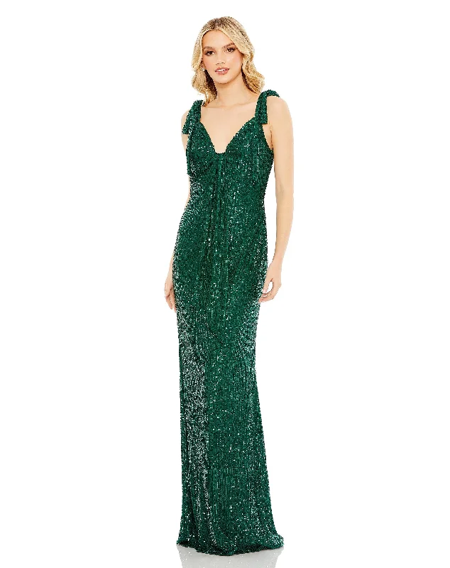 Vibrant Style Promotions Sequined Low Back Bow Shoulder Gown Mother's Day Special