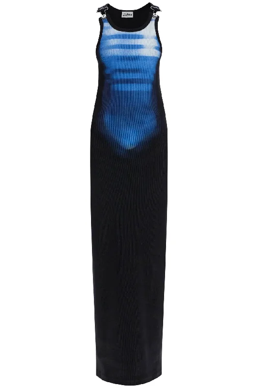 Timeless Elegance Sale Jean Paul Gaultier Women's Long Fitted Sleeveless Dress In blue Ribbed Cotton Modern Romance