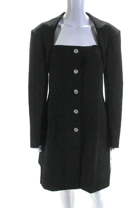 Fashion Forward Adeam Womens Long Sleeves Button Down Nancy Dress Black Wool Blend Big Savings on Rustic Countryside Styles