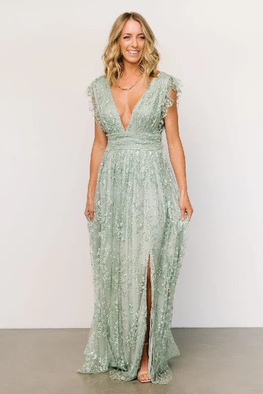 Trend Alert Arlene Shimmer Gown | Sage Flowy Fabric