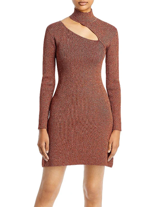 Special Offer Womens Ribbed Mockneck Mini Bodycon Dress Vintage Elegance