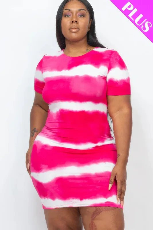 Trend Leading Collection Plus Size Tie-dye Print Bodycon Dress Spring Fling Sale