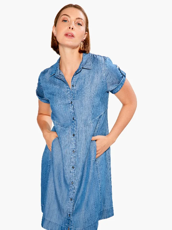 Premium Style Drapey Denim Shirt Dress Charming Silhouette