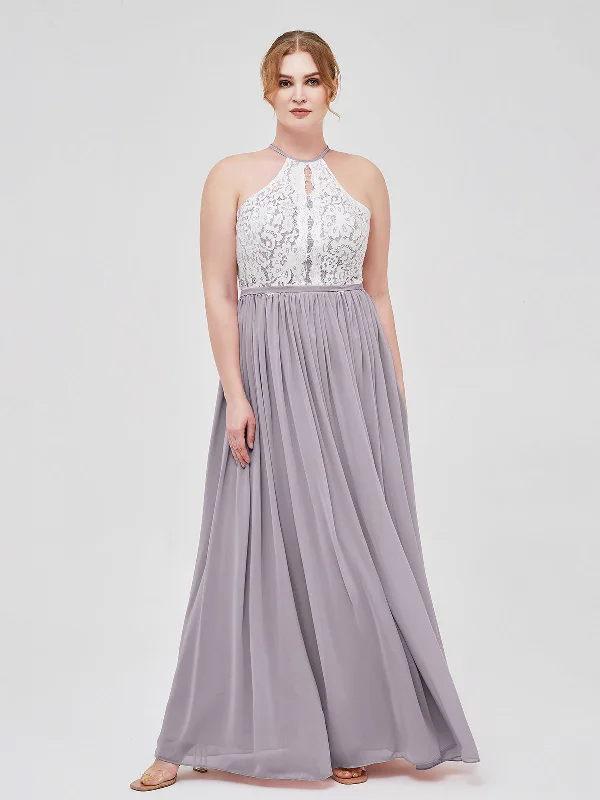 Quick Grab Deals Halter Maxi Dress with Ivory Lace Bodice-Dusk Father's Day Deals