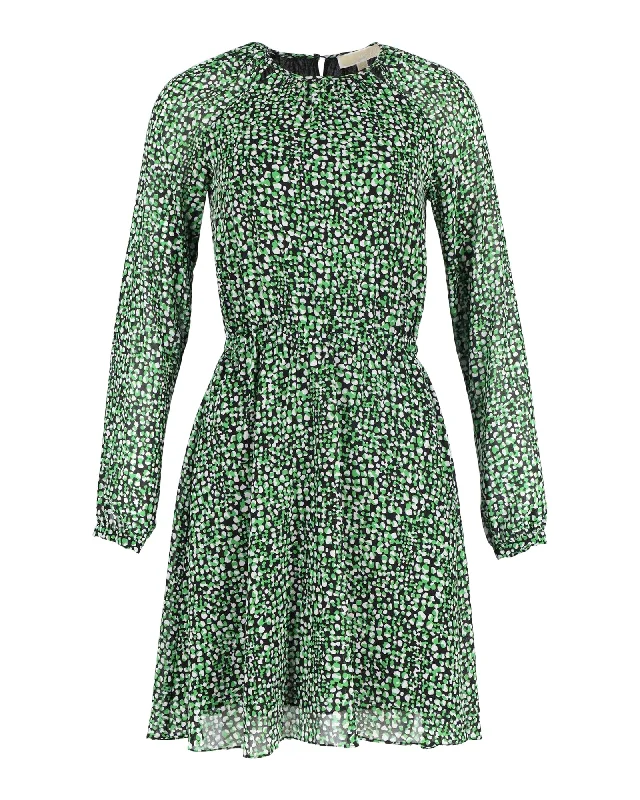 Mega Sale Michael Michael Kors Printed Long Sleeve Dress in Green Silk Ethnic Cultural Event Wear