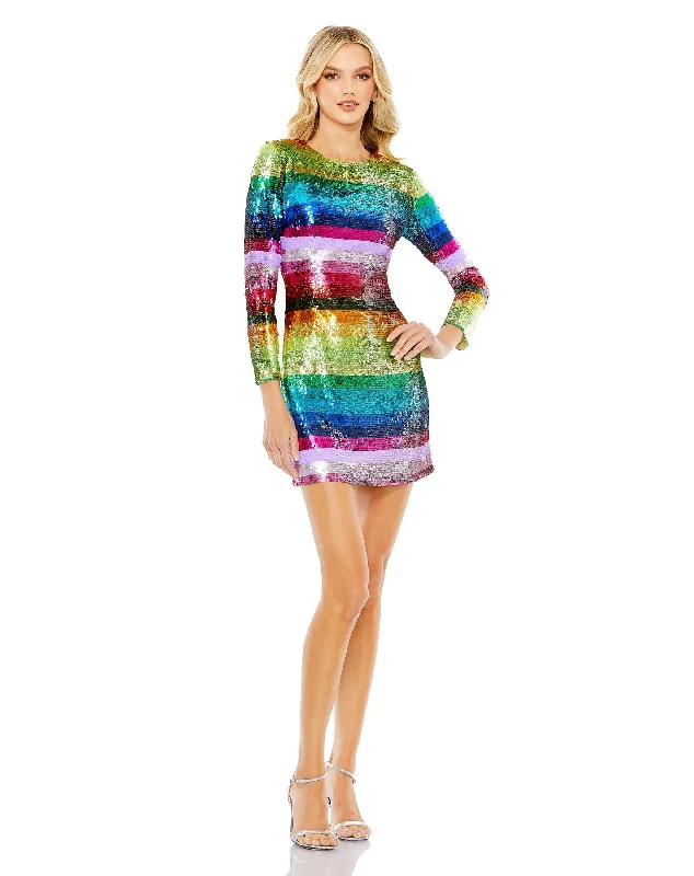 Bid Farewell To The Old Season Long Sleeve Sequin Rainbow Dress Feminine Charm