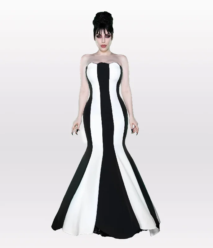 Get The Latest Trends Weasel Wear Black & White Striped Sandworm Gown Coastal Beach - Inspired Style