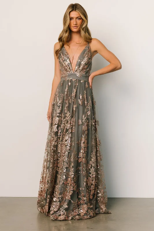 Fashion Forward Lucienne Shimmer Maxi Gown | Eucalyptus + Rose Modern Romance