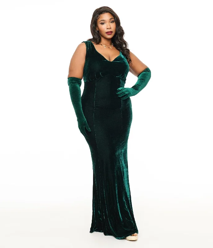 Style Breakthroughs Unique Vintage Plus Size 1930s Emerald Green Velvet Goldwyn Gown Cottagecore Rustic Charm Style