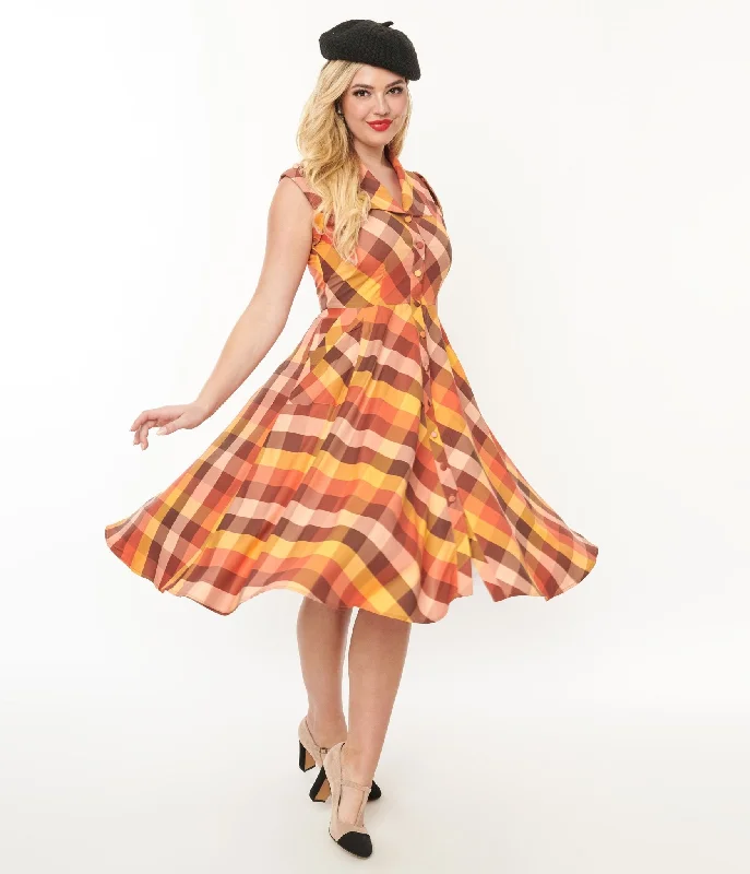 Style Without Limits Unique Vintage 1950s Fall Madras Plaid Shirt Dress Parisian Effortless Chic Style