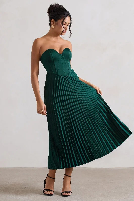 Everyday Elegance Sale Bordeaux | Bottle Green Satin Corset Style Midi Dress Elevated Style