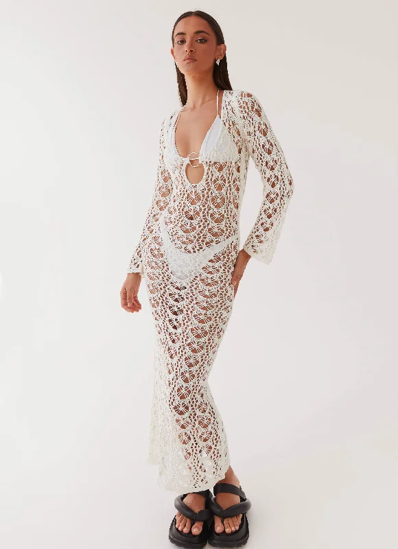 Chic & Cozy Collection Beach To Bar Crochet Maxi Dress - Cream Seasonal Trend