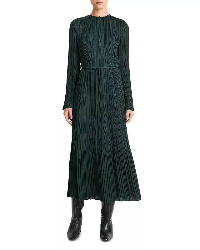 Low Price Special Pleated Long Sleeve Dress In Marine Pine Casual Elegance