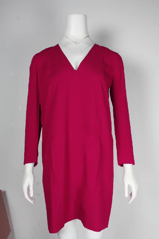 Chic & Cozy Collection Vanessa Bruno Long Sleeve V-Neck Dress in Magenta Acetate Classic Charm