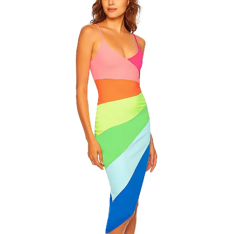 Ends Soon Womens Midi Asymmetric Bodycon Dress Tropical Island - Inspired Attire