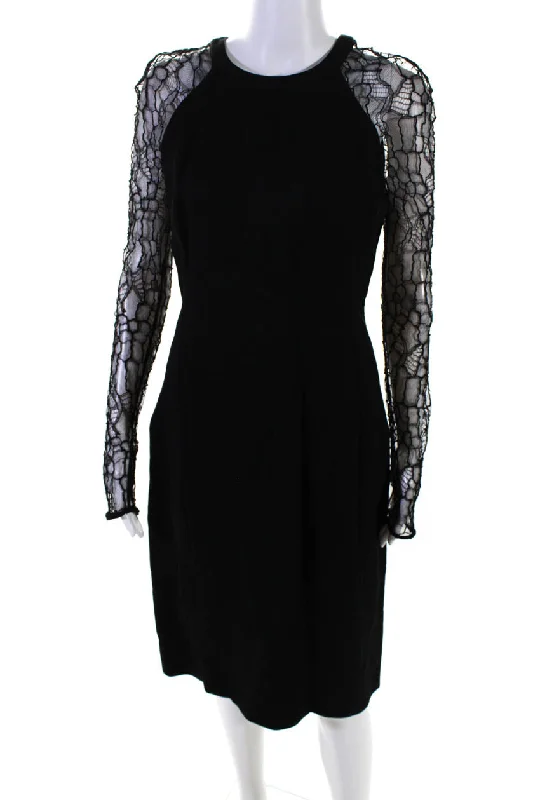 Trendy Looks On Sale Jason Wu Womens Back Zip Lace Long Sleeve Crew Neck Sheath Dress Black Vibrant Prints