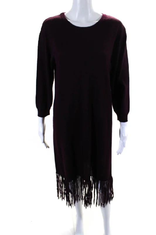 Fashion-Forward Offers Ulla Johnson Womens Long Sleeve Tassel Fringe Trim Sweater Dress Purple Minimalist Office - Ready Style