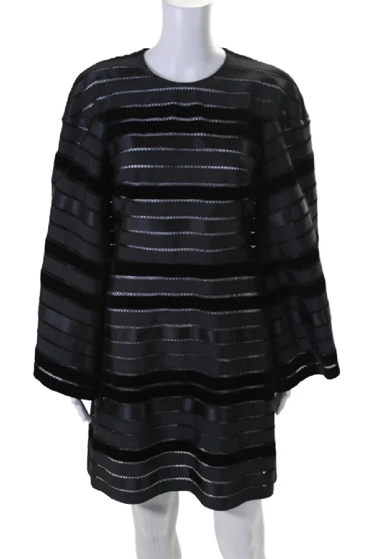 Must-Have Style Discounts Thom Browne Womens Black Velvet Trim Bell Long Sleeve Shift Dress Luxe Layering