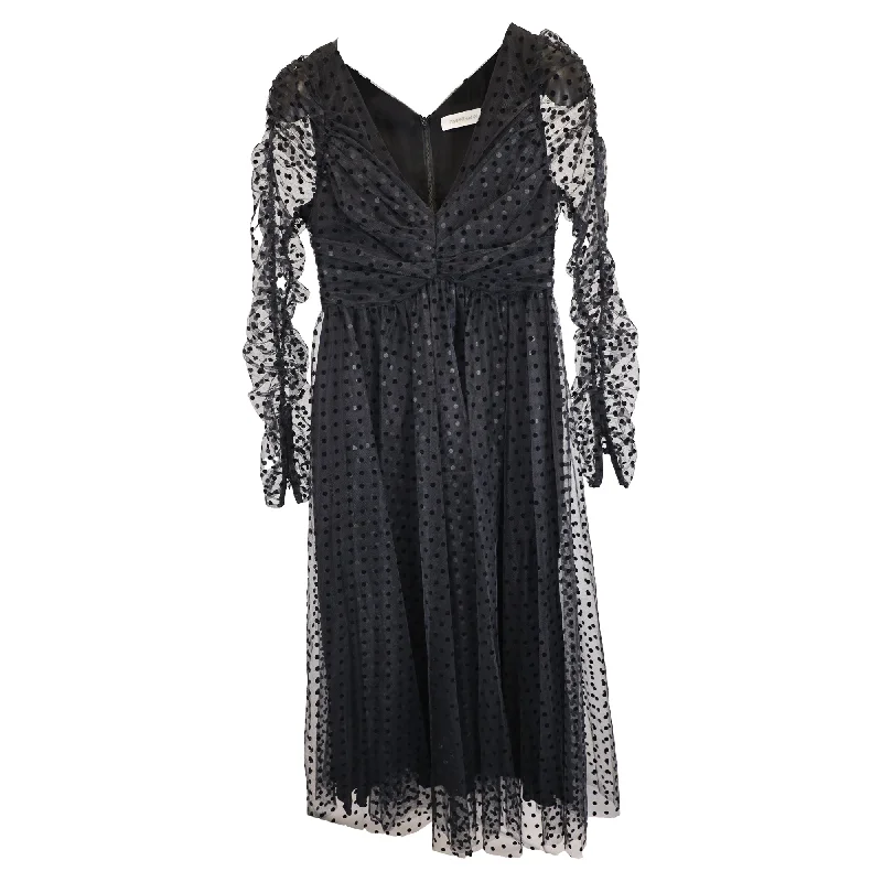 Exclusive Discount Zimmermann Midi Polka Dot Tulle V-Neck Long Sleeve Dress in Black Polyester Rustic Countryside Charm Look